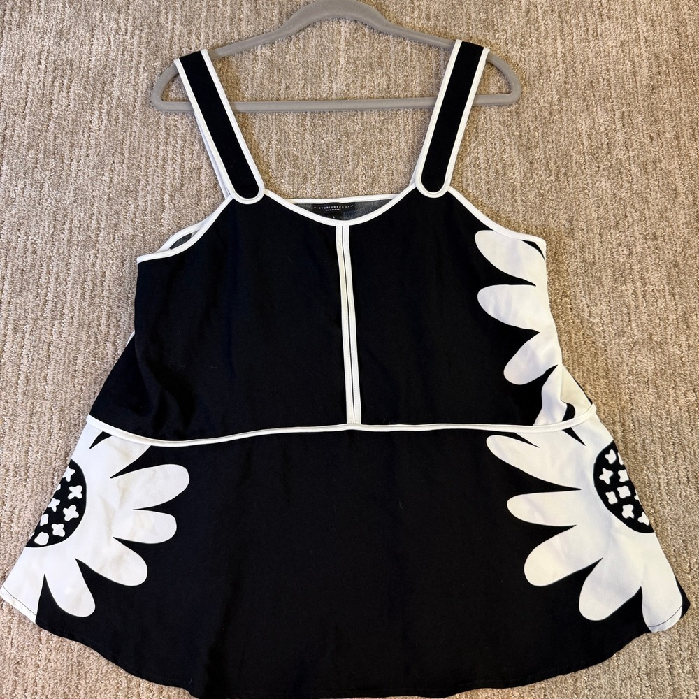Victoria Beckham for Target Black White Daisy Floral Peplum Camisole Top Large